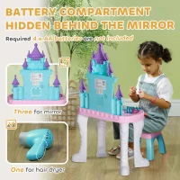 Qaba Kids Vanity Set with Mirror and Stool, Light, Music, Castle Design Makeup Table for Girls 3-6 Years, Multicolor(m-7)