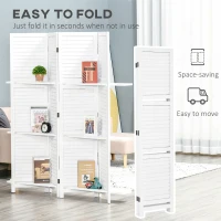 HOMCOM 4 Panel 67" Tall Wood Privacy Screen Room Divider with 3 Shelves and Folding Storage for Bedroom, White(m-5)