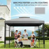 Outsunny 9.8' x 9.8' Square 2-Tier Gazebo Canopy Replacement Top Cover Outdoor Garden Sun Shade, Light Grey(m-6)