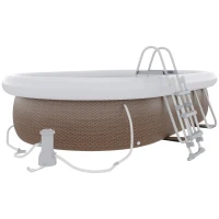 Outsunny 18' x 10' x 42" Above Ground Swimming Pool, Semi-Inflatable Rectangular Steel Frame Pool with Filter Pump, Safety Ladder, Cover, and Mat, for 1-8 People, Brown(m-11)