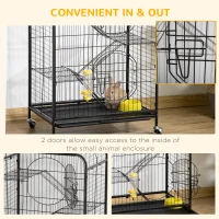 PawHut Rolling Small Animal Cage 36.6" Pet Rabbit Ferret Playpen, Animal Supply Kit Metal Black for Bunny, Pet Mink, Chinchilla(m-7)
