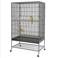 PawHut 60" Bird Cage with Stand for Cockatiels Canaries Lovebirds Finches, Budgie Cage with Wheels, Removable Tray, Storage Shelf(m-11)