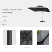 Outsunny 10' x 10' Cantilever Patio Umbrella, Double Top Square Offset Umbrella with 360° Rotation, 5 Adjustable Tilt Angles, Umbrella Cover, Aluminum Pole and Ribs, Charcoal Grey(m-6)