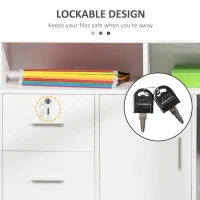 HOMCOM Lateral Filing Cabinet with Open Storage Shelf, Printer Stand Home Office Mobile File Cabinet with Wheels, Lockable Drawer, White(m-6)