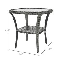 Outsunny Outdoor Coffee Table with Storage Shelf, Hand-Woven Wicker Side Table with Water-Ripple Glass Top, Mix Gray(m-3)