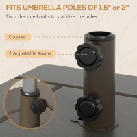 Outsunny 3-in-1 Outdoor Umbrella Base with Wheels and Handles, End Table, Flower Box Planter with Hole, 176 lbs. Capacity, Brown(m-5)