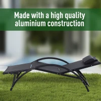 Outsunny Outdoor Lounge Chair with Breathable Mesh Fabric Seat, 5-Level Adjustable Reclining Chair with Aluminum Frame, Headrest Pillow, Adjustable Footrest, Black(m-7)