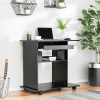 HOMCOM Computer Desk Cart, Mobile Small Office Workstation with Slide-Out Keyboard Tray, Adjustable Shelf, & CPU Stand, Black(m-2)