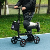 HOMCOM Steerable Knee Walker, Foldable Knee Scooter with Dual Braking System, Adjustable Height, Crutch Alternative, Black(m-1)