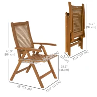Outsunny Outdoor Folding Chair with Adjustable Back, Wood Foldable Dining Chair with Slatted Seat, Armrest, Teak(m-3)