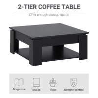 HOMCOM 2 Tier Simple Modern Coffee Table Bottom Shelf Living Room Black(m-5)