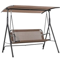 Outsunny 2-Person Porch Swing Chair, 2 Seater Patio Swing Bench w/ Adjustable Canopy, Breathable Seat for Garden, Poolside, Brown(m-2)