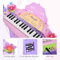 Qaba 32-Key Princess Electronic Toy Piano for Kids, Educational Keyboard Piano with Stool, MP3, Record, Flashing Lights, Microphone for 3-6 Years, Pink(m-5)
