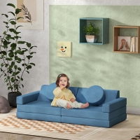 Qaba 12-Piece Modular Kids Play Couch Building Fort for Playroom Bedroom, Convertible Kids Sofa, Blue