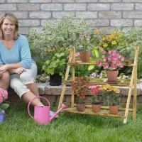 Outsunny 3-Tier Folding Plant Stand, 40'' x 15'' Wooden Indoor Plant Shelf Display Stand, for Corner Balcony Garden Patio(m-10)