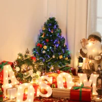 HOMCOM 2.5FT Prelit Artificial Tabletop Christmas Tree with Fibre Optics Holiday Home Xmas Decoration for Table and Desk Geen(m-8)