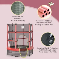 Outsunny Φ5FT Kids Trampoline with Enclosure Net for Age 3 to 6 Years Red(m-6)