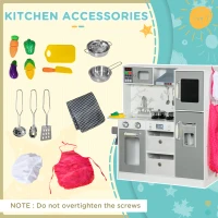 Qaba Play Kitchen Set for Kids W/ Lights Sounds, Apron and Chef Hat, White(m-7)