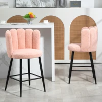 HOMCOM Faux Cashmere Bar Stools Set of 2 Counter Height Bar Stools with Back for Home Kitchen, 20.5"x19.7"x36.6", Pink(m-7)