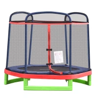 Outsunny 84.75" Kids Trampoline 7 FT Indoor Outdoor Trampolines with Safety Net Enclosure Built-in Zipper Padded Covering, for Boys and Girls, Red(m-2)