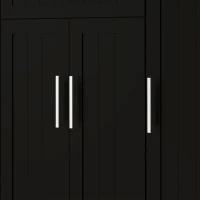 HOMCOM Modern Rolling Kitchen Island Cart with Drawers, Natural Wood Top, Towel Rack, Door Storage Cabinet,  Black(m-8)