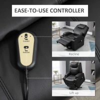 HOMCOM Power Lift Recliner Chair for Elderly, PU Leather Lift Chair with Footrest, Remote Control, Side Pockets and Cup Holders, Reclining Sofa for Living Room, Black(m-6)