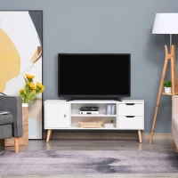 HOMCOM TV Stand for TVs up to 50", TV Cabinet with Shelves, Drawers and Cable Hole, Entertainment Unit for Living Room, White(m-9)