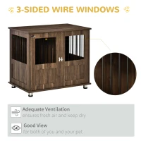 PawHut Dog Crate Furniture, Wooden End Table Furniture with Lockable Magnetic Doors, Small & Medium Size Pet Kennel Indoor Animal Cage, Brown(m-6)