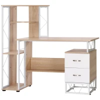 HOMCOM 52" Modern Computer Desk with Storage Shelves and Drawers, Home Office Desk, Study Workstation with CPU Stand, Oak(m-11)