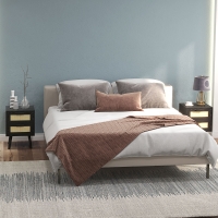 HOMCOM Boho Nightstands Set of 2, Bedside Tables with 2 Drawers for Living Room, Bedroom, Black