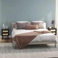 HOMCOM Boho Nightstands Set of 2, Bedside Tables with 2 Drawers for Living Room, Bedroom, Black(m-1)