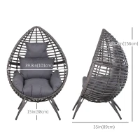 Outsunny Outdoor/Indoor Rattan Chair with Soft Cushion, Wicker Egg Lounge Chair for Backyard Garden Balcony Lawn, Grey(m-3)