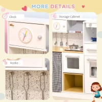 Qaba Kids Wooden Kitchen Playset with Sound Effects and Tons of Countertop Space, Wooden Corner Play Kitchen Set with Washing Machine, Imaginative Toy Pretend Restaurant, Ages 3-6, White(m-6)