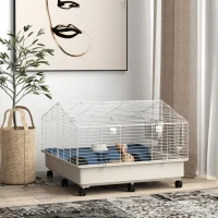 PawHut Rolling Small Animal Cage with Water Bottle, Hay Feeder, Food Dish for Rabbits, Hedgehogs, Guinea Pigs, 35" x 35" x 25"(m-10)