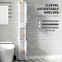 HOMCOM Narrow Bathroom Cabinet, Tall Bathroom Storage Cabinet with Barn Doors, Drawer and Adjustable Shelves, White Wood Grain(m-5)