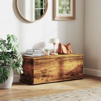 HOMCOM 39.5" Storage Chest with 2 Safety Hinges, Storage Box Organizer with Flip-Top Lid, Entryway Storage Bench, Rustic Brown(m-8)