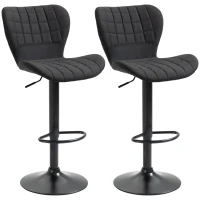HOMCOM Bar Stools Set of 2, Adjustable Height Swivel Bar Chairs, Linen-feel Fabric Upholstered Kitchen Counter Stools with Wide Seat, Back and Footrest, Black(m-11)