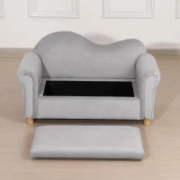 Qaba Ergonomic Foam Kids Sofa with Inner Toy Storage Chest, Velvet Kids Couch with Soft Arms, Children's Lounge Furniture, Gray(m-9)