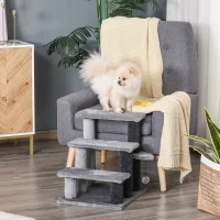 PawHut Cat Stairs for Bed, Couch 3 Steps, Small Cat Tree for Indoor Cats with Scratching Posts Toy Ball, 17.5" x 15.5" x 19"(m-8)