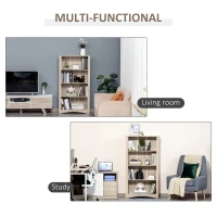 HOMCOM 4-Tier Bookcase, Modern Multi-Purpose Storage Cabinet, Freestanding Display Unit for Study, Living Room, Oak(m-6)