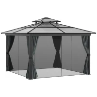Outsunny 10' x 10' Hardtop Gazebo Canopy with Polycarbonate Roof, Aluminum Frame, Permanent Pavilion Outdoor Gazebo with Netting, for Patio, Garden, Backyard, Deck, Lawn, Black(m-11)