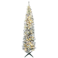 HOMCOM 7ft Pencil Christmas Tree, Slim Artificial Christmas Tree with Realistic Branches and Warm White LED Lights, Green(m-11)