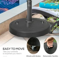 Outsunny 52lbs Resin Patio Umbrella Base with Wheels and Retractable Handles, 20.75" Round Outdoor Umbrella Stand Holder for Parasol Poles 1.5" - 1.9" Dia, Black(m-5)