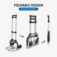 HOMCOM Folding Hand Truck and Dolly with 2 Wheels for Moving, Heavy Duty Luggage Handcart, Aluminum Box Cart with 3 Level Adjustable Telescoping Handle for 154lbs Load Capacity(m-4)