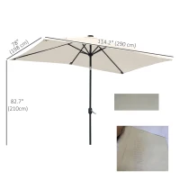 Outsunny 6' x 10' Patio Umbrella with 22 LED Solar Lights and Tilt, Rectangular Outdoor Table Umbrella with Crank, Beige(m-3)