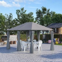 Outsunny 10' x 13' Outdoor Patio Gazebo, Canopy Shelter with 6 Removable Sidewalls & Steel Frame for Garden, Lawn, Backyard & Deck, Gray(m-2)