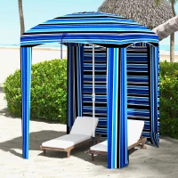 Outsunny 5.8' x 5.8' Cabana Umbrella with Walls, Vents, Ruffles, Carry Bag, Beach Umbrella, Blue Stripe(m-10)