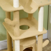 PawHut 89"-100" Floor to Ceiling Cat Tree Cat Tower for Large Cats w/ Scratching Posts, Grooming Brush Post, Cat Condo, Brown(m-10)