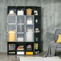 HOMCOM Cube Storage Organizer, DIY 20-Cube Modular Cabinet, Shoe Rack with Doors for Living Room, Black(m-8)