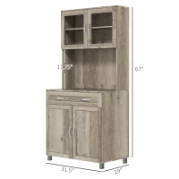 HOMCOM 67" Buffet with Hutch, Modern Kitchen Pantry, Freestanding Cabinet with Glass Doors, Shelves and Drawers, Gray(m-3)